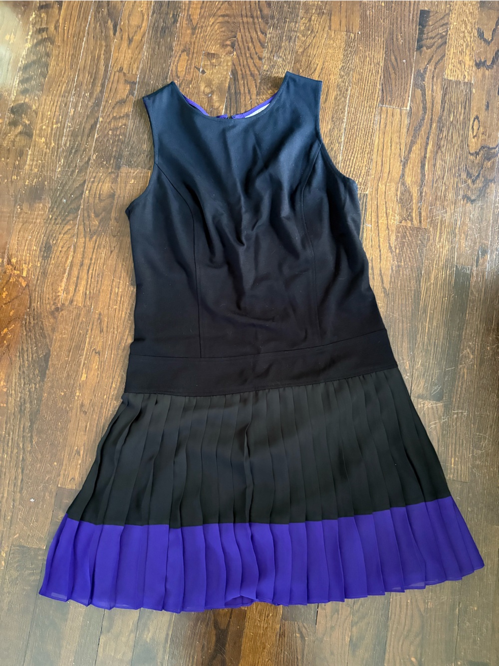 LOFT Black and Purple Drop Waist Dress
